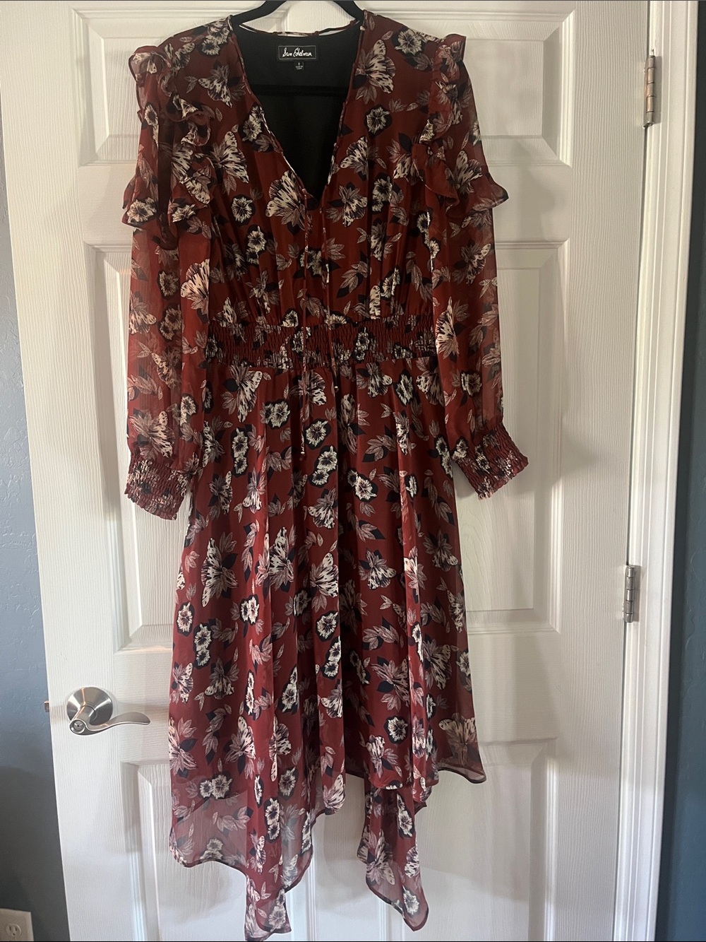 Sam Edelman Rust Floral Ruffle High-Low Dress